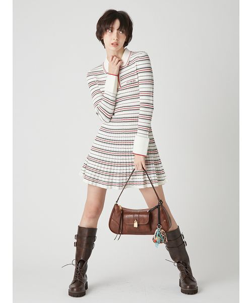 LILY BROWN（リリーブラウン）の「ロゴ刺繍ポロニットミニワンピース（ワンピース・レディース・ネイビー/その他/アイボリー・F）」の12枚目の写真