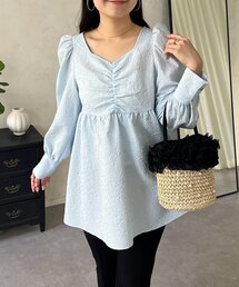 prose verse | フロントシャーリングパフスリーブジャガードペプラムブラウス(シャツ/ブラウス)