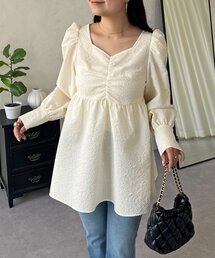 prose verse | フロントシャーリングパフスリーブジャガードペプラムブラウス(シャツ/ブラウス)