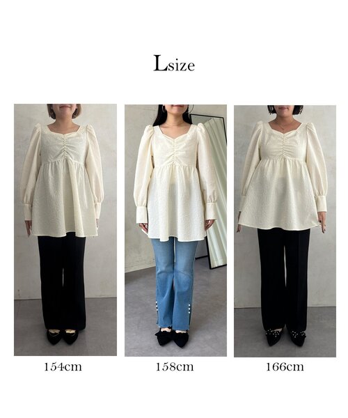 prose verse（プロズヴェール）の「フロントシャーリングパフスリーブジャガードペプラムブラウス（シャツ/ブラウス・レディース・ブラック/サックスブルー/アイボリー・MEDIUM/LARGE）」の5枚目の写真