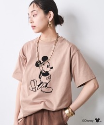 ミッキーマウス/綿100%フロッキープリントTシャツ<大きいサイズ有>シックスタイル