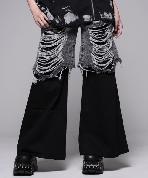 REFLEM(レフレム)の「『REFLEM/レフレム』レイヤードクラッシュデニムパンツ(デニムパンツ・レディース・グレー/ブラック・L/M)」の1枚目の写真