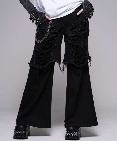 REFLEM(レフレム)の「『REFLEM/レフレム』レイヤードクラッシュデニムパンツ(デニムパンツ・レディース・グレー/ブラック・L/M)」の2枚目の写真