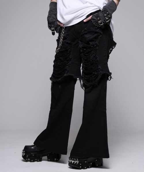 REFLEM(レフレム)の「『REFLEM/レフレム』レイヤードクラッシュデニムパンツ(デニムパンツ・レディース・グレー/ブラック・L/M)」の3枚目の写真