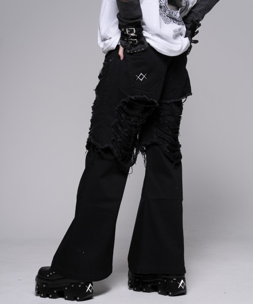 REFLEM(レフレム)の「『REFLEM/レフレム』レイヤードクラッシュデニムパンツ(デニムパンツ・レディース・グレー/ブラック・L/M)」の5枚目の写真