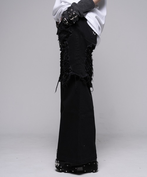 REFLEM(レフレム)の「『REFLEM/レフレム』レイヤードクラッシュデニムパンツ(デニムパンツ・レディース・グレー/ブラック・L/M)」の4枚目の写真