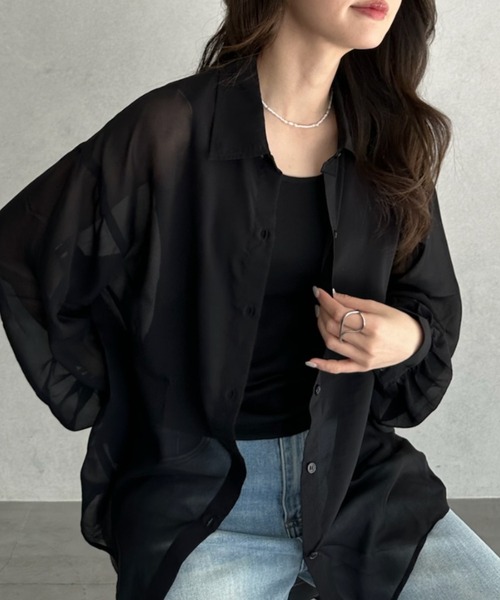 TREOVER（トレオーバー）の「リラックス感あるオーバーシルエットシアーシャツとシンプルなリブタンクの2点セット（シャツ/ブラウス・レディース・オフホワイト/ピンク/ライトグレー/ライトブルー/ブラック・FREE）」の17枚目の写真