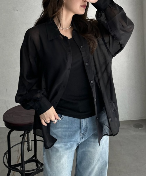 TREOVER（トレオーバー）の「リラックス感あるオーバーシルエットシアーシャツとシンプルなリブタンクの2点セット（シャツ/ブラウス・レディース・オフホワイト/ピンク/ライトグレー/ライトブルー/ブラック・FREE）」の19枚目の写真