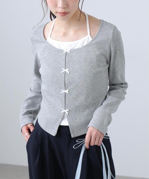 FREE'S MART(フリーズマート)の「◆レイヤード風リブリボンカットソー(Tシャツ/カットソー・レディース・ホワイト/グレー/ネイビー/ブルー・FREE)」の8枚目の写真