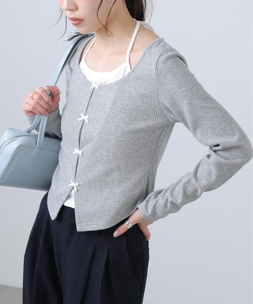 FREE'S MART(フリーズマート)の「◆レイヤード風リブリボンカットソー(Tシャツ/カットソー・レディース・ホワイト/グレー/ネイビー/ブルー・FREE)」の9枚目の写真
