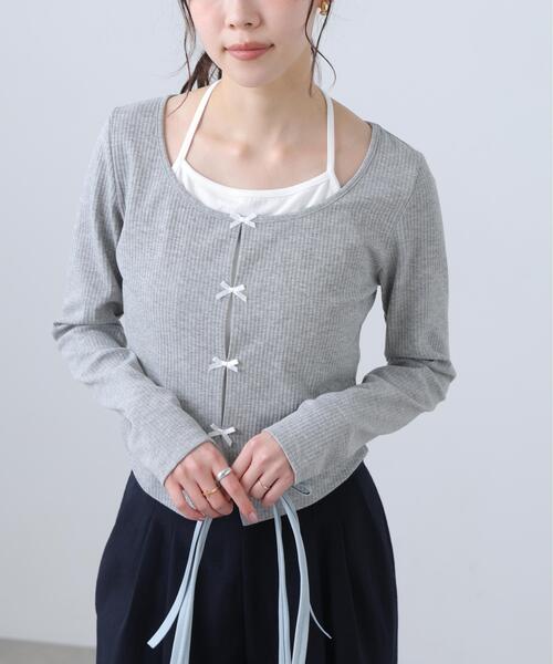 FREE'S MART(フリーズマート)の「◆レイヤード風リブリボンカットソー(Tシャツ/カットソー・レディース・ホワイト/グレー/ネイビー/ブルー・FREE)」の10枚目の写真