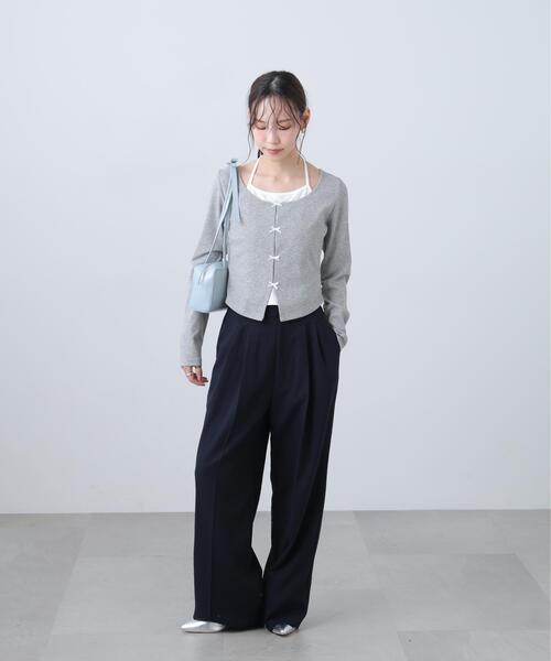 FREE'S MART(フリーズマート)の「◆レイヤード風リブリボンカットソー(Tシャツ/カットソー・レディース・ホワイト/グレー/ネイビー/ブルー・FREE)」の12枚目の写真