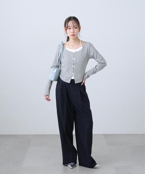 FREE'S MART(フリーズマート)の「◆レイヤード風リブリボンカットソー(Tシャツ/カットソー・レディース・ホワイト/グレー/ネイビー/ブルー・FREE)」の13枚目の写真