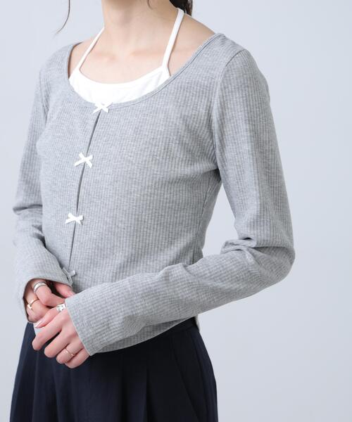 FREE'S MART(フリーズマート)の「◆レイヤード風リブリボンカットソー(Tシャツ/カットソー・レディース・ホワイト/グレー/ネイビー/ブルー・FREE)」の19枚目の写真