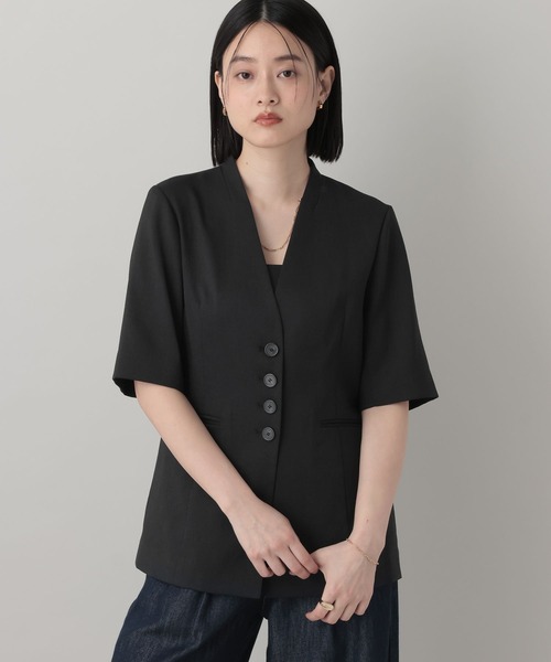 A part by（アパートバイ）の「フィットノーカラーSSジャケット/（ノーカラージャケット・レディース・ベージュ/ブラック・FREE）」の7枚目の写真