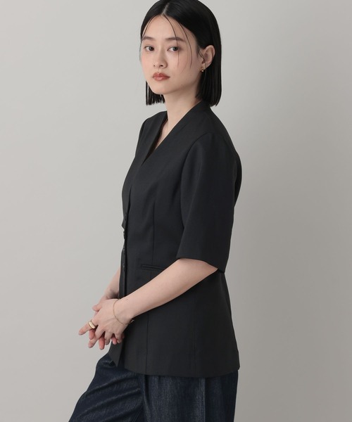 A part by（アパートバイ）の「フィットノーカラーSSジャケット/（ノーカラージャケット・レディース・ベージュ/ブラック・FREE）」の9枚目の写真