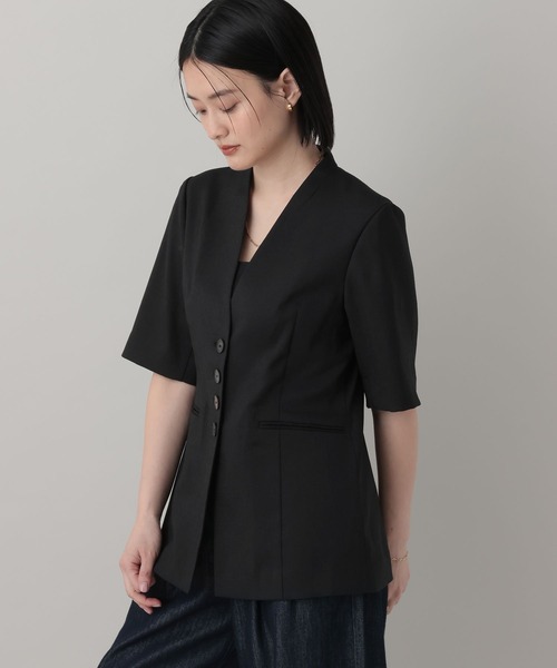 A part by（アパートバイ）の「フィットノーカラーSSジャケット/（ノーカラージャケット・レディース・ベージュ/ブラック・FREE）」の10枚目の写真