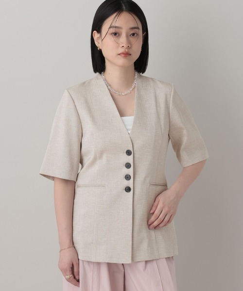 A part by（アパートバイ）の「フィットノーカラーSSジャケット/（ノーカラージャケット・レディース・ベージュ/ブラック・FREE）」の18枚目の写真