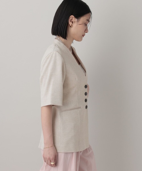 A part by（アパートバイ）の「フィットノーカラーSSジャケット/（ノーカラージャケット・レディース・ベージュ/ブラック・FREE）」の20枚目の写真