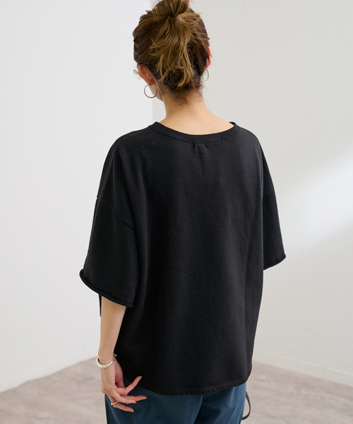 FRAMeWORK（フレームワーク）の「≪新色 / 追加≫ミニ裏毛ハーフスリーブラウンドTee（Tシャツ/カットソー・レディース・グレー/ブラック/アイボリー/バーガンディー・FREE）」の10枚目の写真