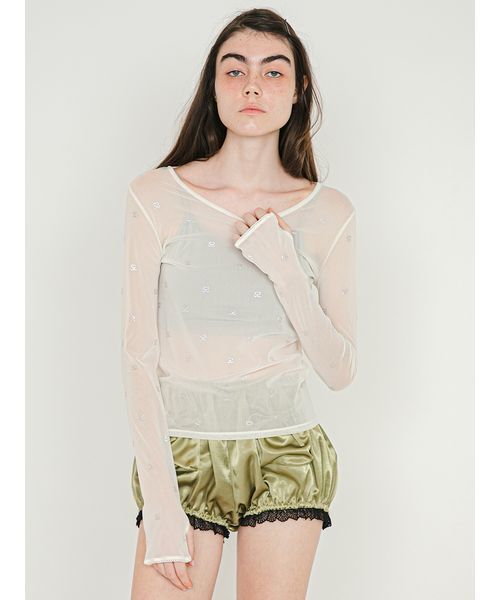S Motif Sheer Top/Sモチーフ シアートップ（Tシャツ/カットソー
