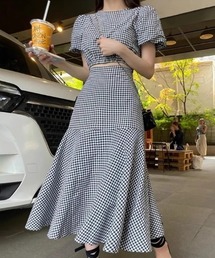 YUGA_YGMC Korean style Checkered top and ruffle skirt set