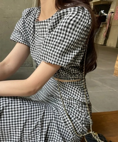 FREE STYLISTS(フリー スタイリスト)の「YUGA_YGMC Korean style Checkered top and ruffle skirt set(ワンピース・レディース・ブラック/ブルー・FREE)」の5枚目の写真