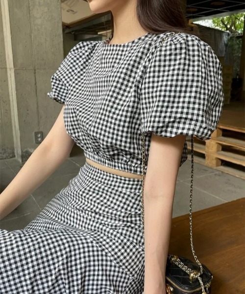 FREE STYLISTS(フリー スタイリスト)の「YUGA_YGMC Korean style Checkered top and ruffle skirt set(ワンピース・レディース・ブラック/ブルー・FREE)」の11枚目の写真