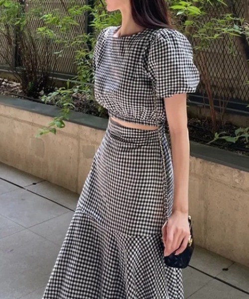 FREE STYLISTS(フリー スタイリスト)の「YUGA_YGMC Korean style Checkered top and ruffle skirt set(ワンピース・レディース・ブラック/ブルー・FREE)」の20枚目の写真