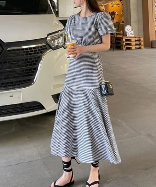 FREE STYLISTS(フリー スタイリスト)の「YUGA_YGMC Korean style Checkered top and ruffle skirt set(ワンピース・レディース・ブラック/ブルー・FREE)」の18枚目の写真
