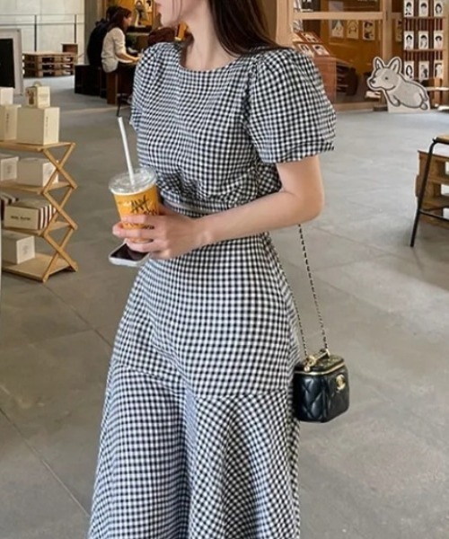 FREE STYLISTS(フリー スタイリスト)の「YUGA_YGMC Korean style Checkered top and ruffle skirt set(ワンピース・レディース・ブラック/ブルー・FREE)」の19枚目の写真