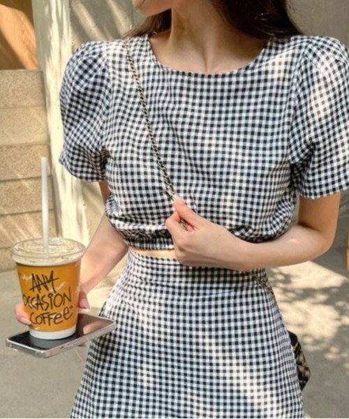 FREE STYLISTS(フリー スタイリスト)の「YUGA_YGMC Korean style Checkered top and ruffle skirt set(ワンピース・レディース・ブラック/ブルー・FREE)」の4枚目の写真