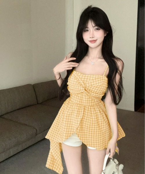 kirakiraShop(キラキラショップ)の「アシメ ギンガム チェック キャミソール チュニック(チュニック・レディース・ブルー/ブラック/イエロー/レッド・FREE)」の22枚目の写真