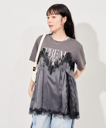 レースキャミ ドッキングTシャツ/レイヤードデザインTシャツ