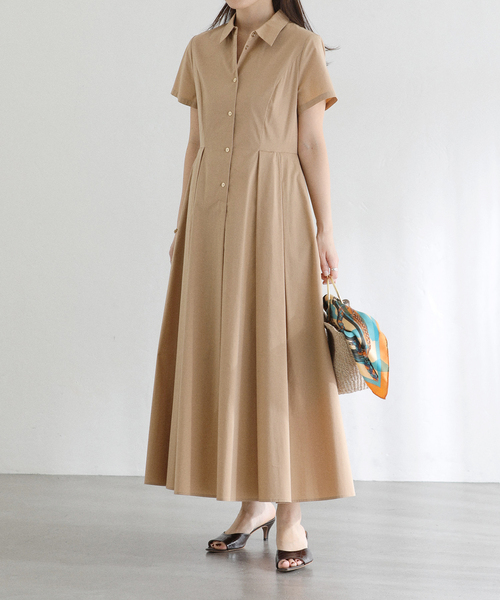 La TOTALITE(ラトータリテ)の「【洗える】タックシャツワンピース(ワンピース・レディース・キャメル/ネイビー・36/38)」の1枚目の写真