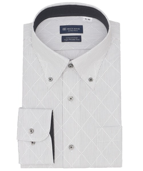 TOKYO SHIRTS(トウキョウシャツ)の「形態安定ノンアイロン ボタンダウン 長袖ビジネスワイシャツ(大きいサイズ・長いサイズ)(ビジネスシャツ・メンズ・グレー・首回り39cm-裄丈88cm/首回り41cm-裄丈90cm/首回り42cm-裄丈90cm/首回り43cm-裄丈90cm/首回り45cm-裄丈82cm/首回り45cm-裄丈86cm/首回り45cm-裄丈90cm/首回り47cm-裄丈86cm/首回り47cm-裄丈90cm)」の1枚目の写真