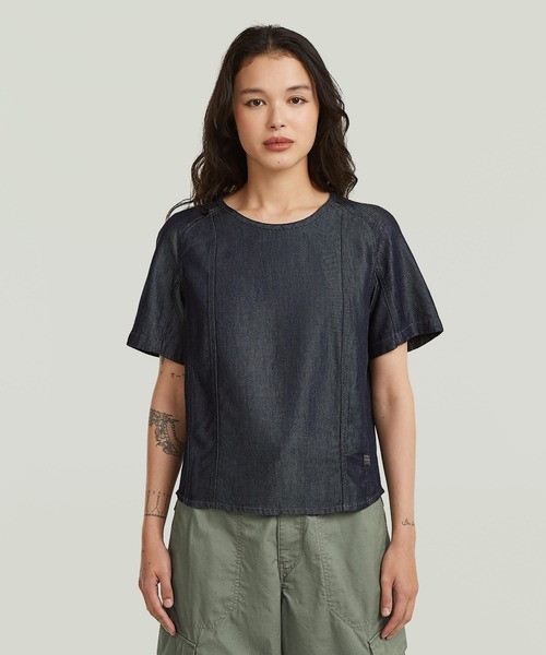G-STAR(ジースター)の「Woven T-Shirt/バックデザインウーブンTシャツ(Tシャツ/カットソー・レディース・ダークインディゴブルー・X-SMALL/SMALL/MEDIUM)」の1枚目の写真