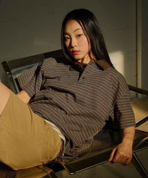 DESIRED（デシレッド）の「ストライプカラー半袖Tシャツ-FBSK5701D08（ポロシャツ・メンズ・ブラウン・MEDIUM/LARGE/X-LARGE）」の4枚目の写真