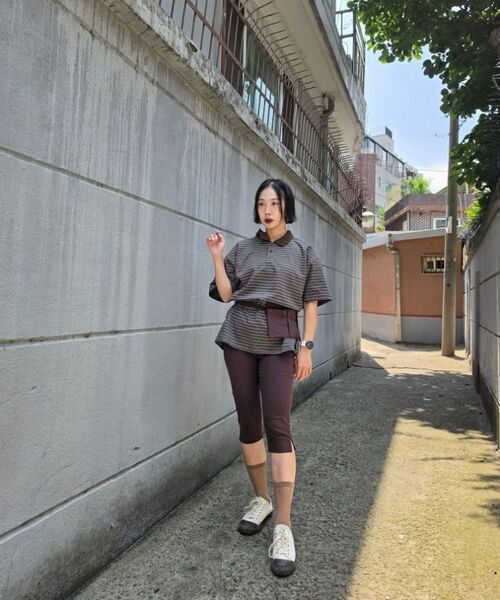 DESIRED（デシレッド）の「ストライプカラー半袖Tシャツ-FBSK5701D08（ポロシャツ・メンズ・ブラウン・MEDIUM/LARGE/X-LARGE）」の8枚目の写真