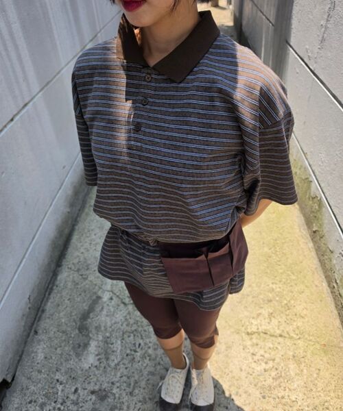 DESIRED（デシレッド）の「ストライプカラー半袖Tシャツ-FBSK5701D08（ポロシャツ・メンズ・ブラウン・MEDIUM/LARGE/X-LARGE）」の9枚目の写真