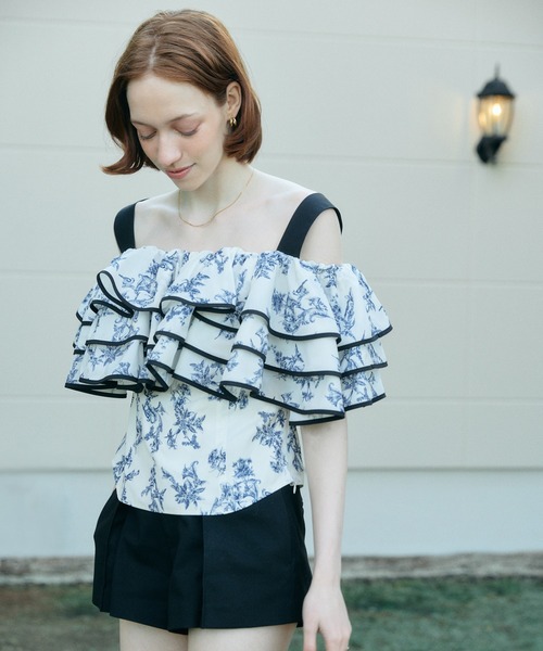 EIMY ISTOIRE（エイミーイストワール）の「OFF SHOULDER JOUY FRILL TOPS（その他トップス・レディース・ネイビー/バーガンディー・38/36）」の14枚目の写真