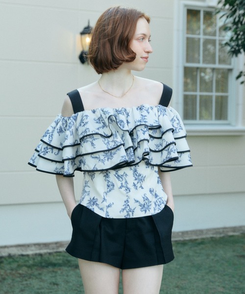 EIMY ISTOIRE（エイミーイストワール）の「OFF SHOULDER JOUY FRILL TOPS（その他トップス・レディース・ネイビー/バーガンディー・38/36）」の15枚目の写真