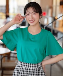 【おのののかさん着用】「サマケア」キーネックフレアスリーブトップス