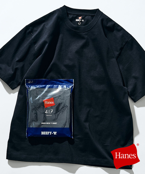 HANES(ヘインズ)の「【Hanes × 417 EDIFICE】別注 BEEFY CREW NECK T-SHIRT(MODERN FIT)(Tシャツ/カットソー・メンズ・ブラウン/ネイビー/ホワイト/ブラック・X-LARGE/LARGE/MEDIUM/SMALL)」の4枚目の写真