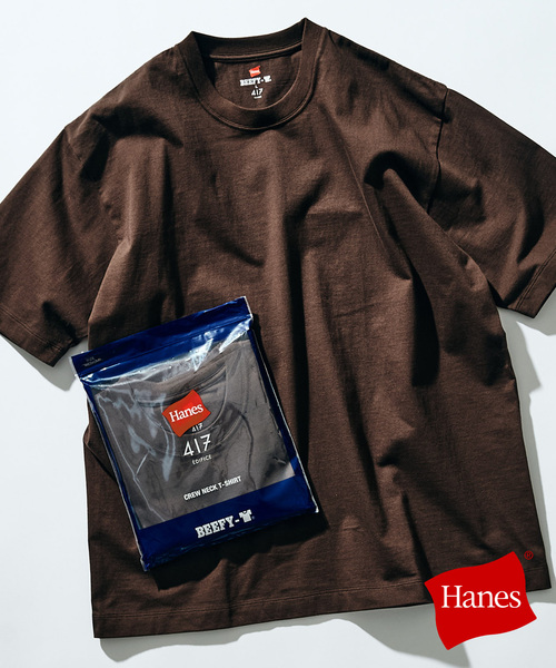 HANES(ヘインズ)の「【Hanes × 417 EDIFICE】別注 BEEFY CREW NECK T-SHIRT(MODERN FIT)(Tシャツ/カットソー・メンズ・ブラウン/ネイビー/ホワイト/ブラック・X-LARGE/LARGE/MEDIUM/SMALL)」の3枚目の写真