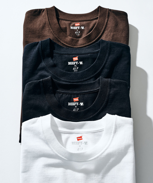 HANES(ヘインズ)の「【Hanes × 417 EDIFICE】別注 BEEFY CREW NECK T-SHIRT(MODERN FIT)(Tシャツ/カットソー・メンズ・ブラウン/ネイビー/ホワイト/ブラック・X-LARGE/LARGE/MEDIUM/SMALL)」の6枚目の写真