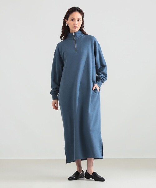 Demi-Luxe BEAMS(デミルクス ビームス)の「【別注】SLOANE / 裏毛 ハーフジップ ワンピース(ワンピース・レディース・ブルー系その他4/ダークグリーン・1/2)」の4枚目の写真