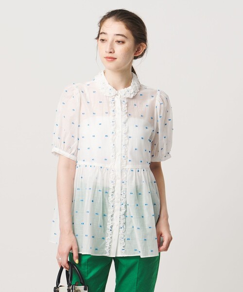 UNITED ARROWS(ユナイテッドアローズ)の「2トーン ドット ジャガード シャツ(シャツ/ブラウス・レディース・オフホワイト/ブラック/ネイビー・FREE)」の2枚目の写真