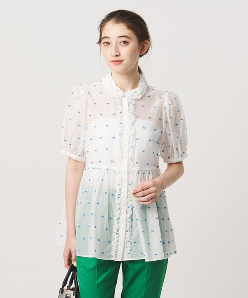 UNITED ARROWS(ユナイテッドアローズ)の「2トーン ドット ジャガード シャツ(シャツ/ブラウス・レディース・オフホワイト/ブラック/ネイビー・FREE)」の9枚目の写真