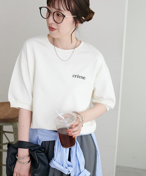 DISCOAT(ディスコート)の「ミニ裏毛ロゴ半袖スウェット(Tシャツ/カットソー・レディース・グレー/オフホワイト/ブラック・FREE)」の6枚目の写真